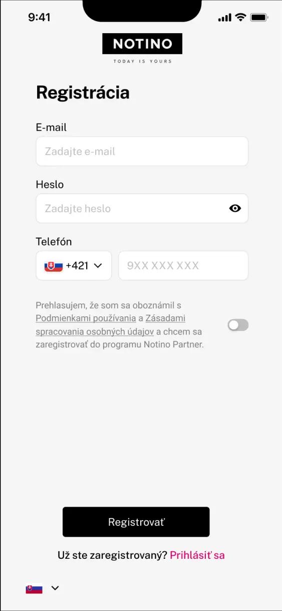 Aplikácia Notino Partner na displeji smartphonu